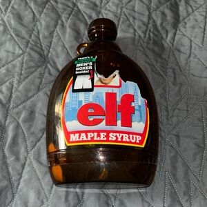 New NWT ELF Briefly stated medium boxer shorts in a plastic maple syrup bank
